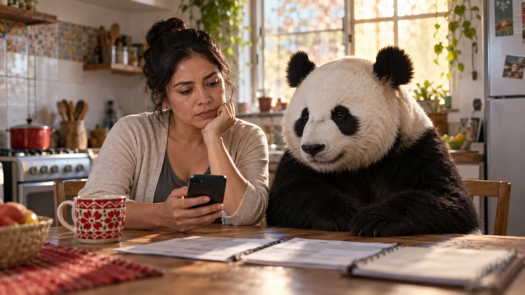 Escena ilustrativa de una mujer revisando su celular antes del registro de línea